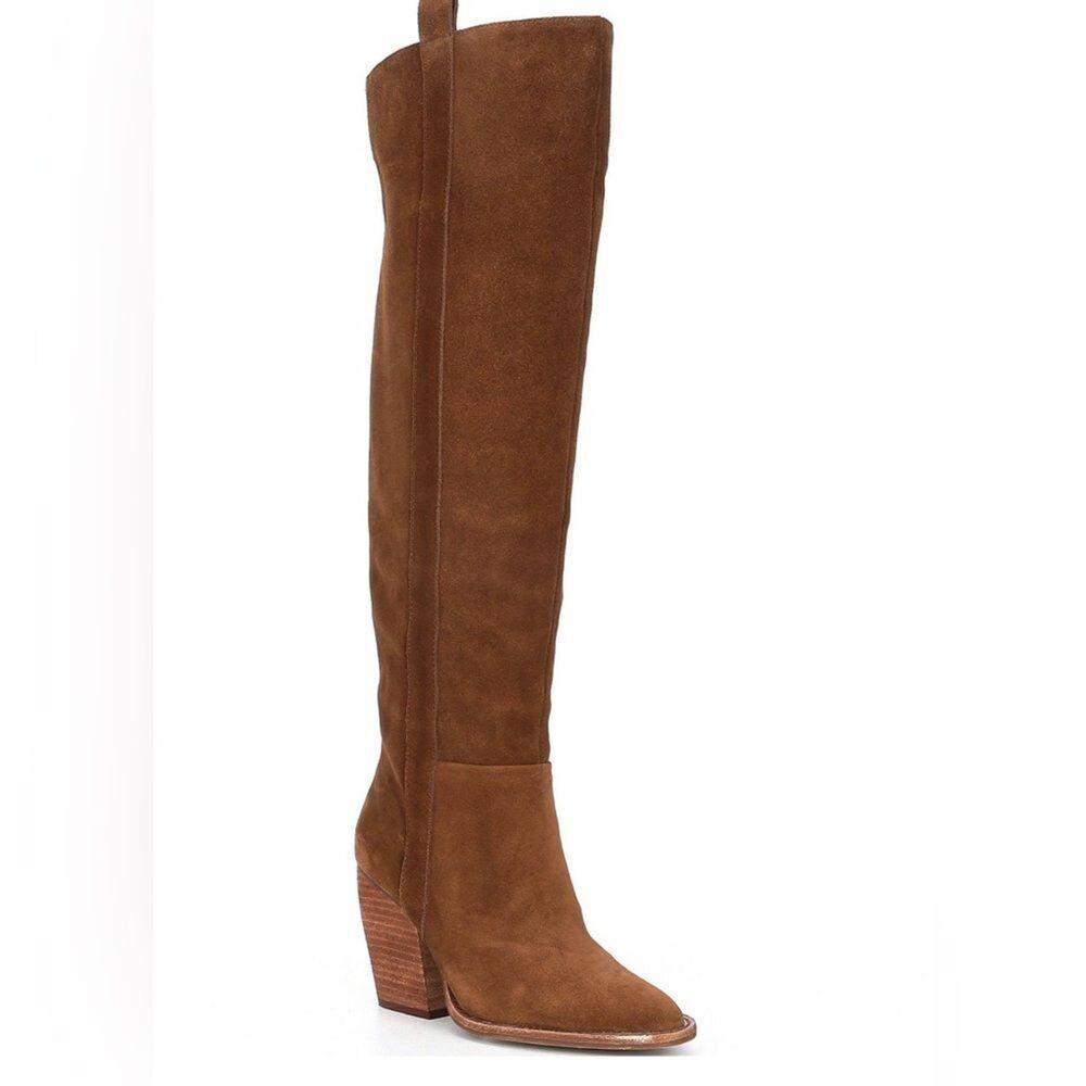 GIANNI BINI BHANNKS SUEDE OVER-THE-KNEESTACK HEEL Brown Western BOOTS Size 5 - Picture 3 of 7